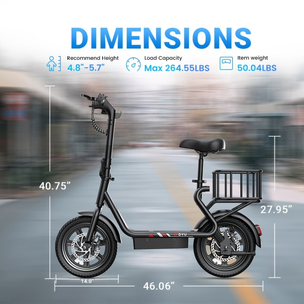 Adult Electric Scooter with Seat, 14-Inch E-Scooter 36V 7.8AH Built-In Battery, 350W Motor Max Speed 19.9PMH