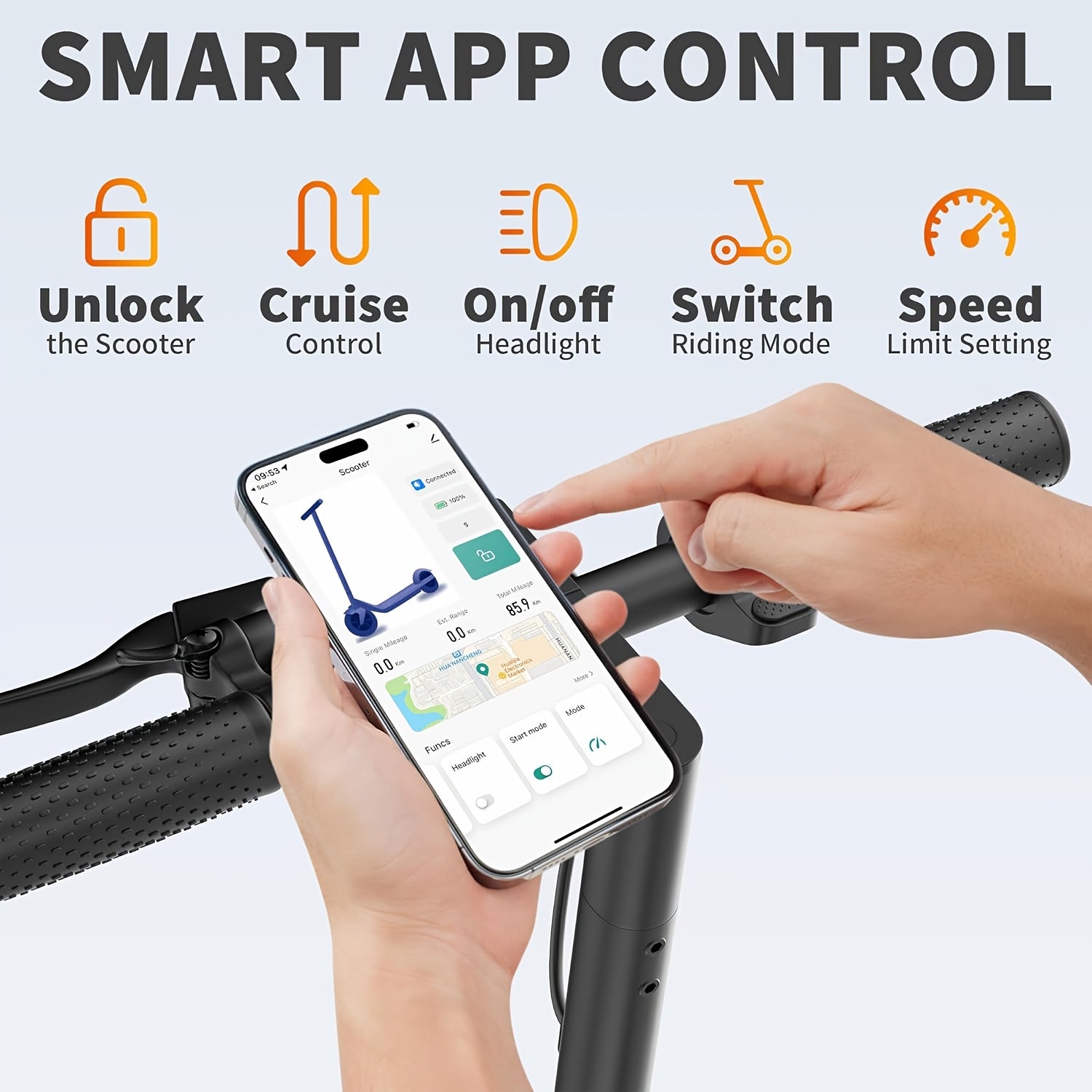 Long Distance Folding Adult Electric Scooter, 350W Motor, 8.5 Inch Anti-Slip Solid Tires, Smart APP & LCD Dashboard,