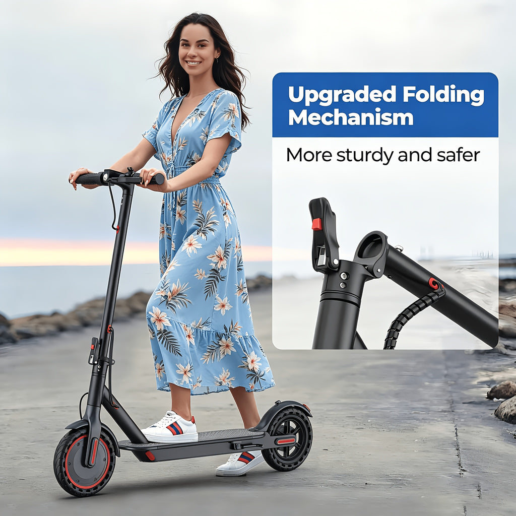Long Distance Folding Adult Electric Scooter, 350W Motor, 8.5 Inch Anti-Slip Solid Tires, Smart APP & LCD Dashboard,