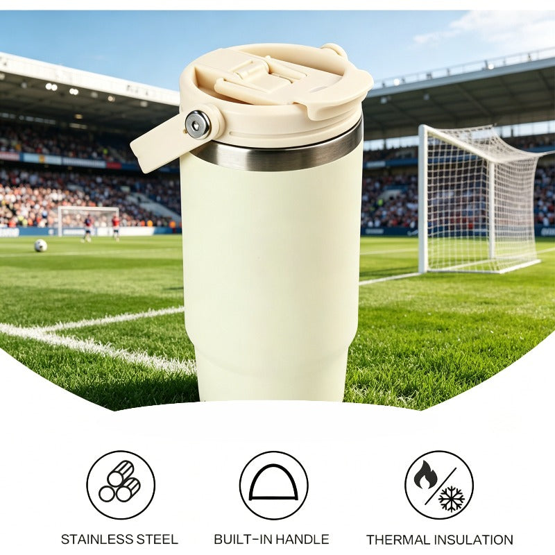 30oz Large Capacity Double-Wall Vacuum Insulated Thermos Mug with Straw Lid & Detachable Handle - Leakproof Thermos Suitable for Travel