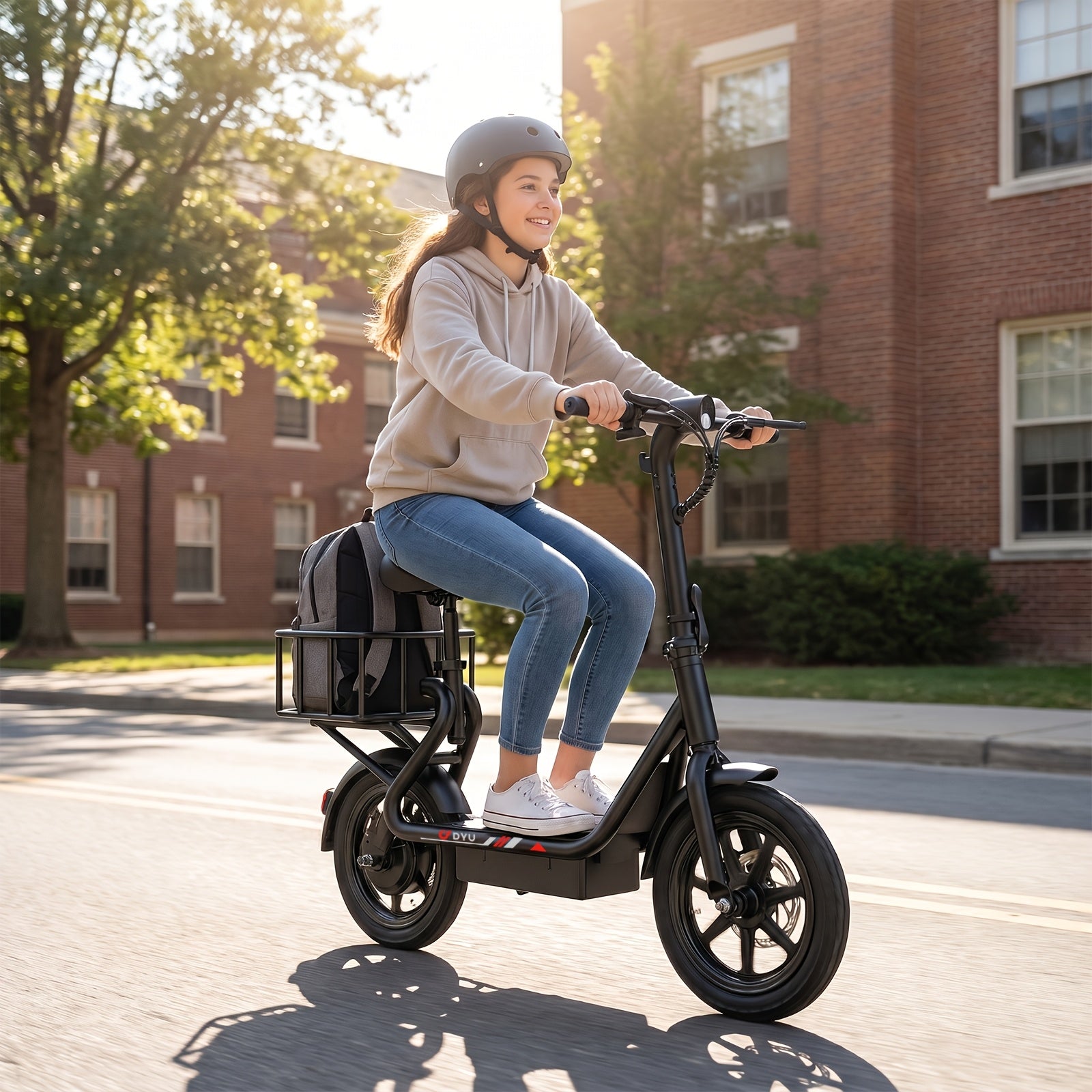 Adult Electric Scooter with Seat, 14-Inch E-Scooter 36V 7.8AH Built-In Battery, 350W Motor Max Speed 19.9PMH