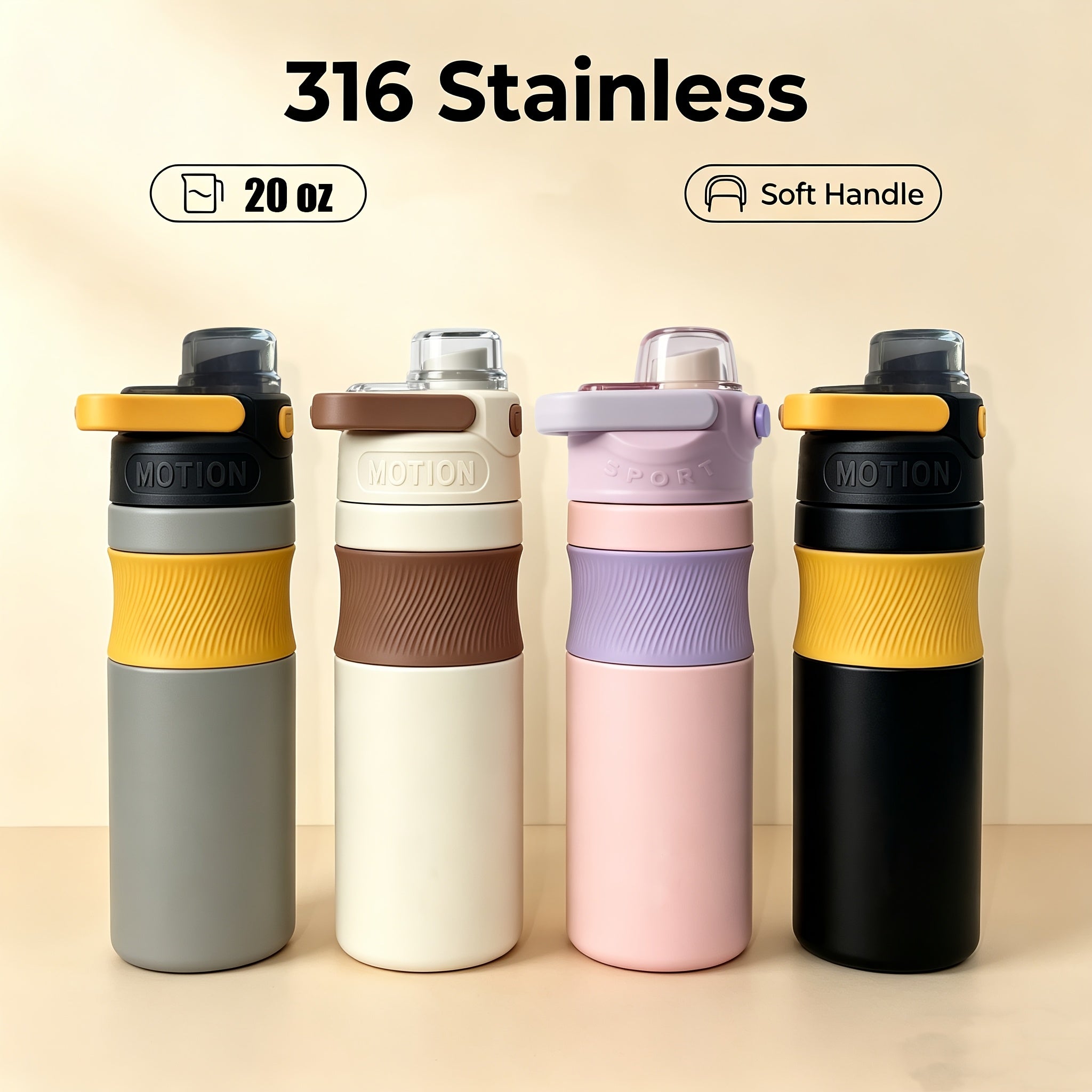 1pc 20 Oz Capacity 316 Stainless Steel Inner Tank Insulated Hot And Cold Cup Portable Handle One-Button Opening Water Bottle Car Cup