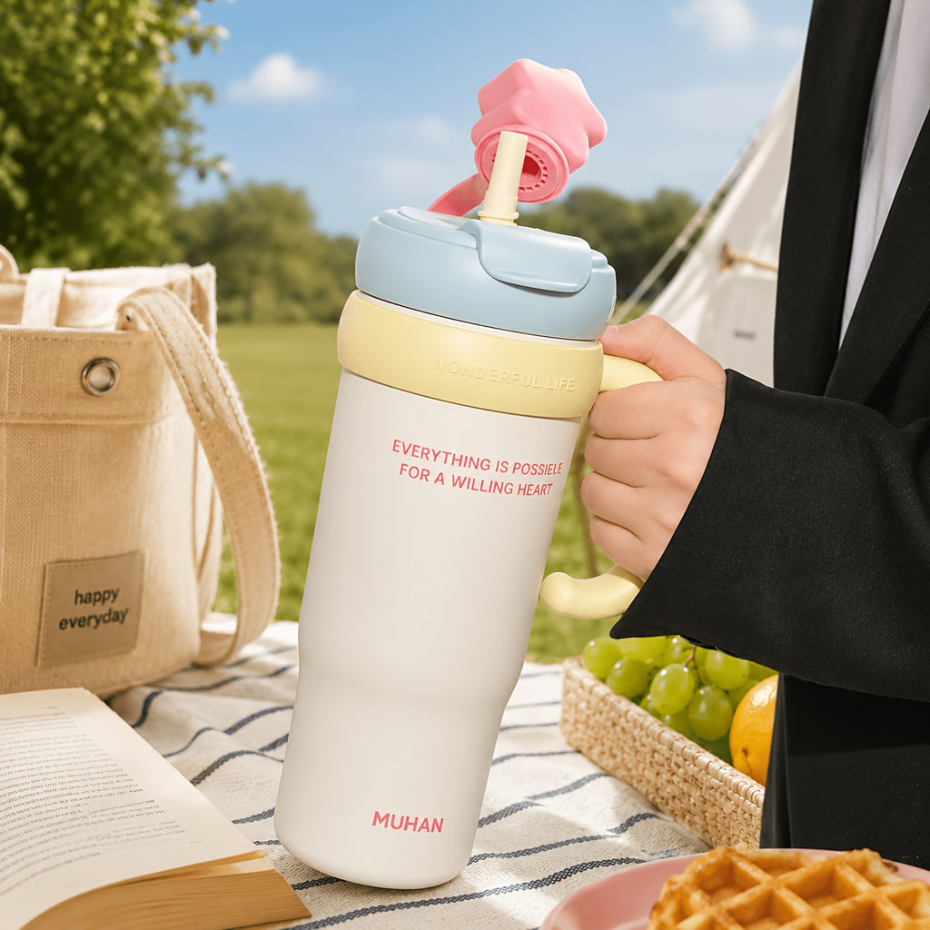 1pc Sohe 900ml\u002F30oz Insulated Water with Handle & Flip Lid, Leakproof Suitable for Coffee, Tea, Smoothies, Portable for Travel, Office