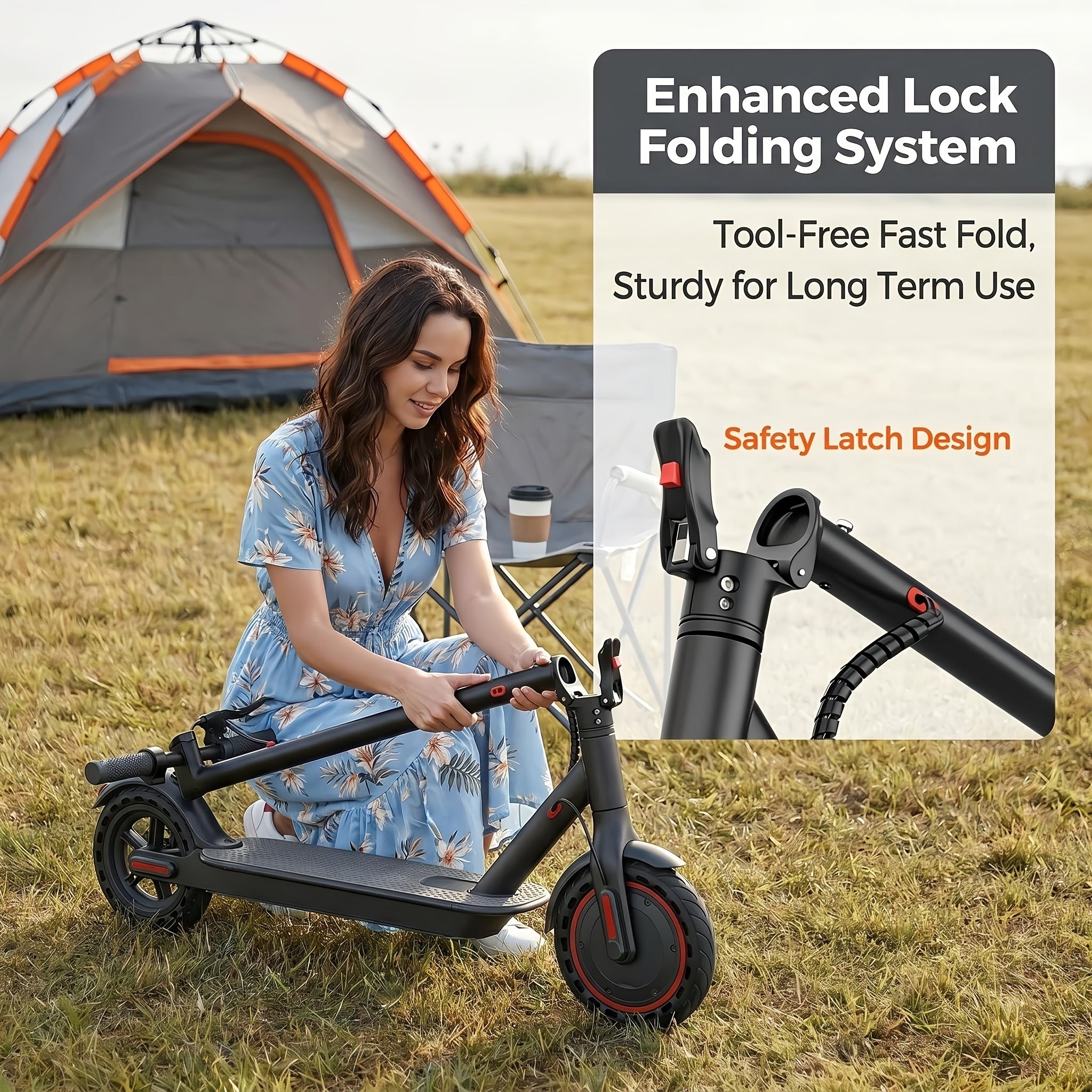 350W Motor. Adult Folding Electric Scooter, 8.5-Inch Tires, 3 Speed Settings, Dual Safety Brakes, Durable Body