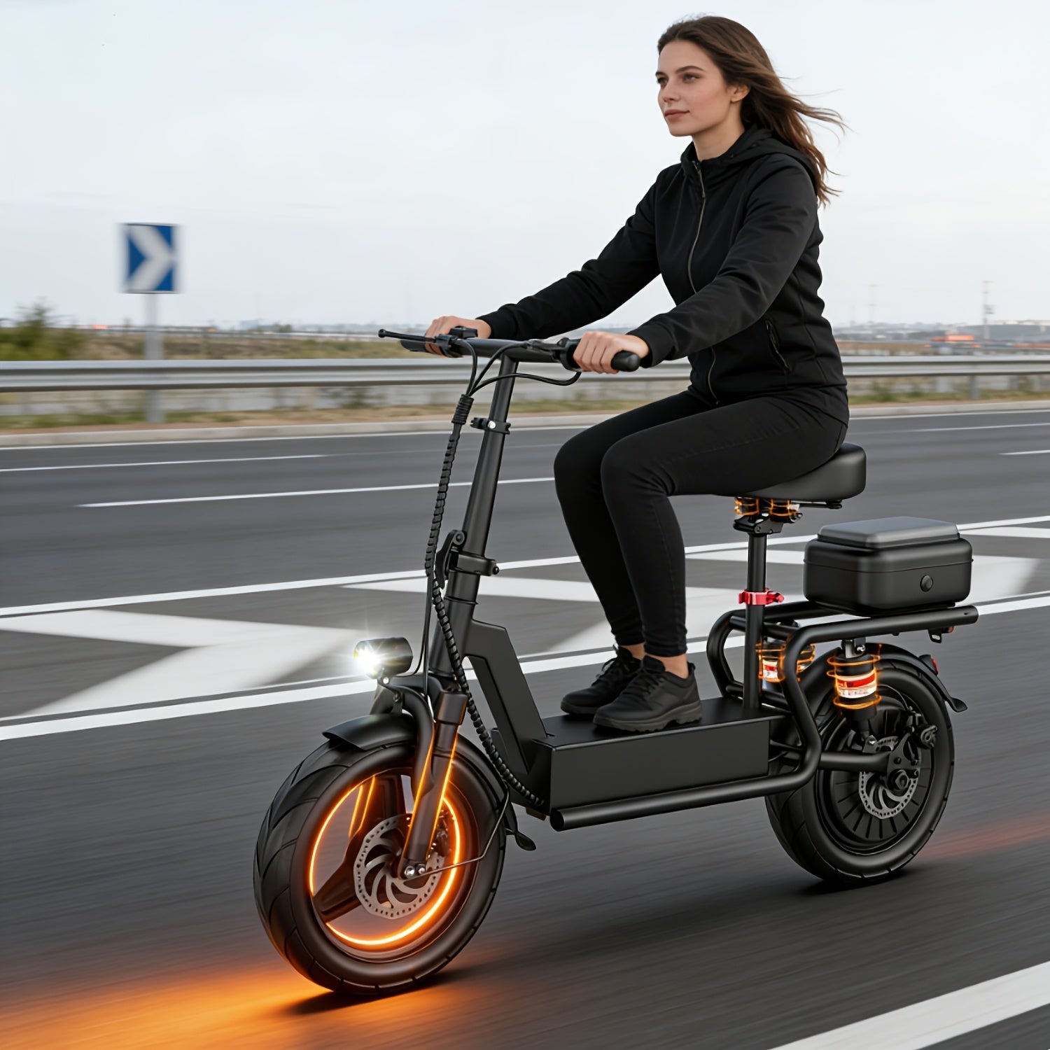 749W Off-road Electric Scooter, 48V 18A Large-capacity Battery, Range Up To 35 Miles, Equipped With Seat & Rear Trunk