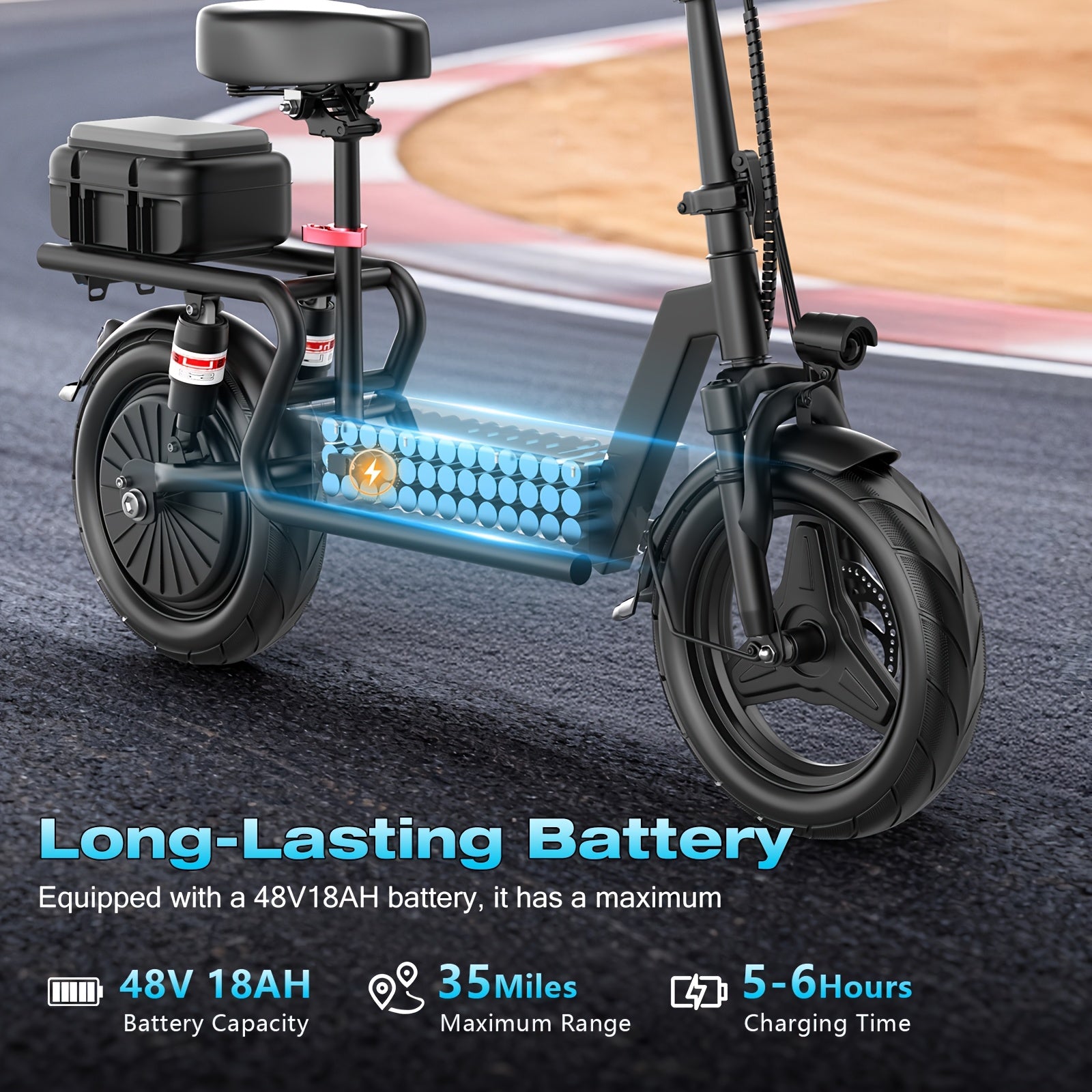 749W Off-road Electric Scooter, 48V 18A Large-capacity Battery, Range Up To 35 Miles, Equipped With Seat & Rear Trunk