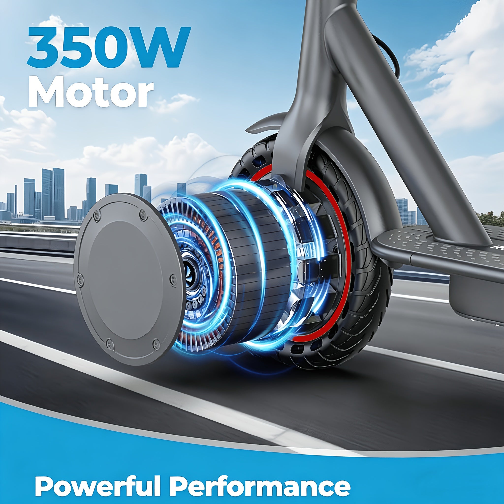 Long Distance Folding Adult Electric Scooter, 350W Motor, 8.5 Inch Anti-Slip Solid Tires, Smart APP & LCD Dashboard,