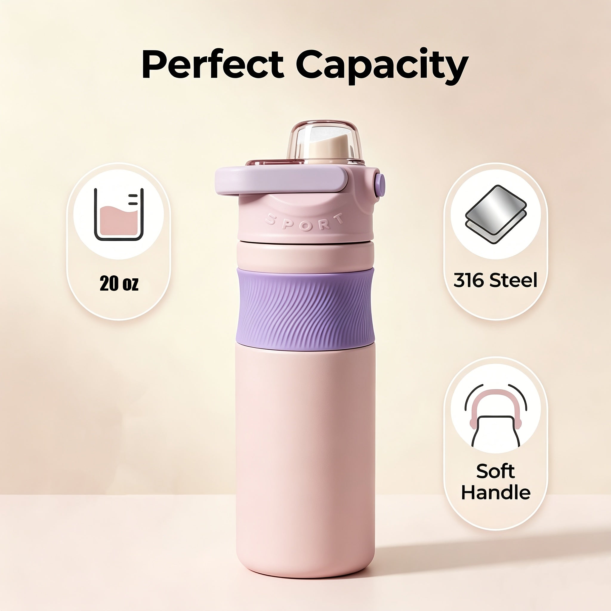 1pc 20 Oz Capacity 316 Stainless Steel Inner Tank Insulated Hot And Cold Cup Portable Handle One-Button Opening Water Bottle Car Cup