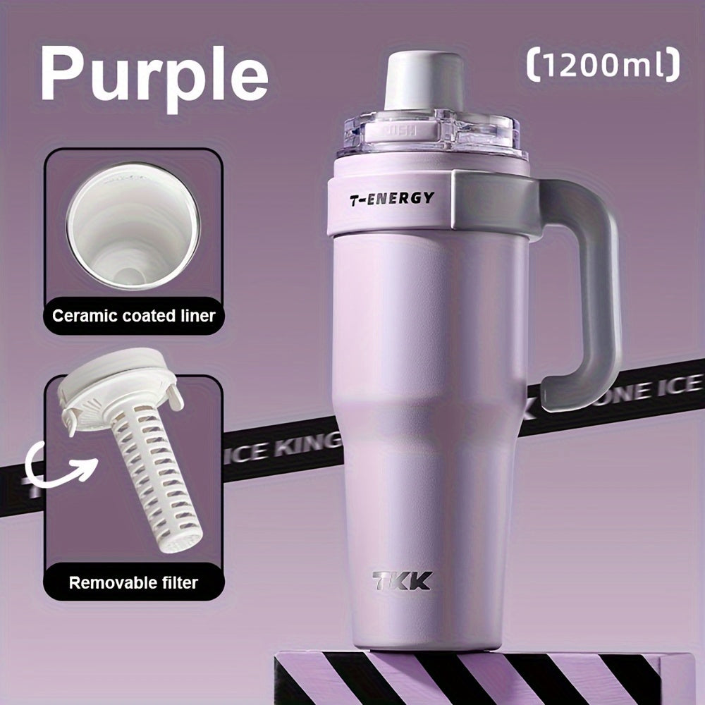 27.05oz\u002F40.58oz Large Capacity Ceramic Coating Liner Stainless Steel Cup Vacuum Keep Warm Cold Mug Cup with Straw Lid Handle for Coffee Coke Carbonated Beverages Ice Leakproof for School Office Outdoor Yoga sports