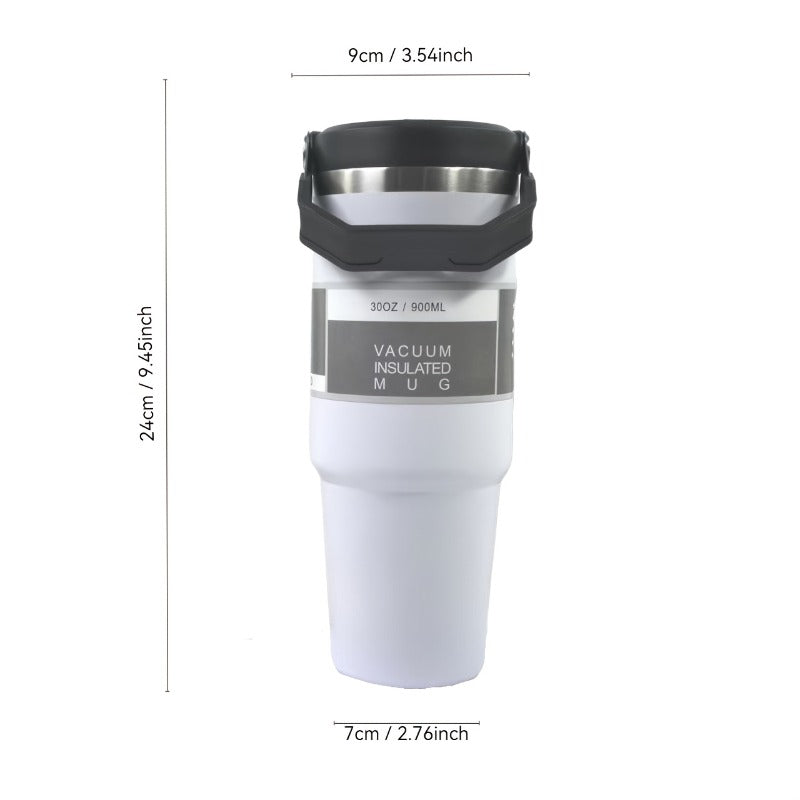 30oz Large Capacity Double-Wall Vacuum Insulated Thermos Mug with Straw Lid & Detachable Handle - Leakproof Thermos Suitable for Travel