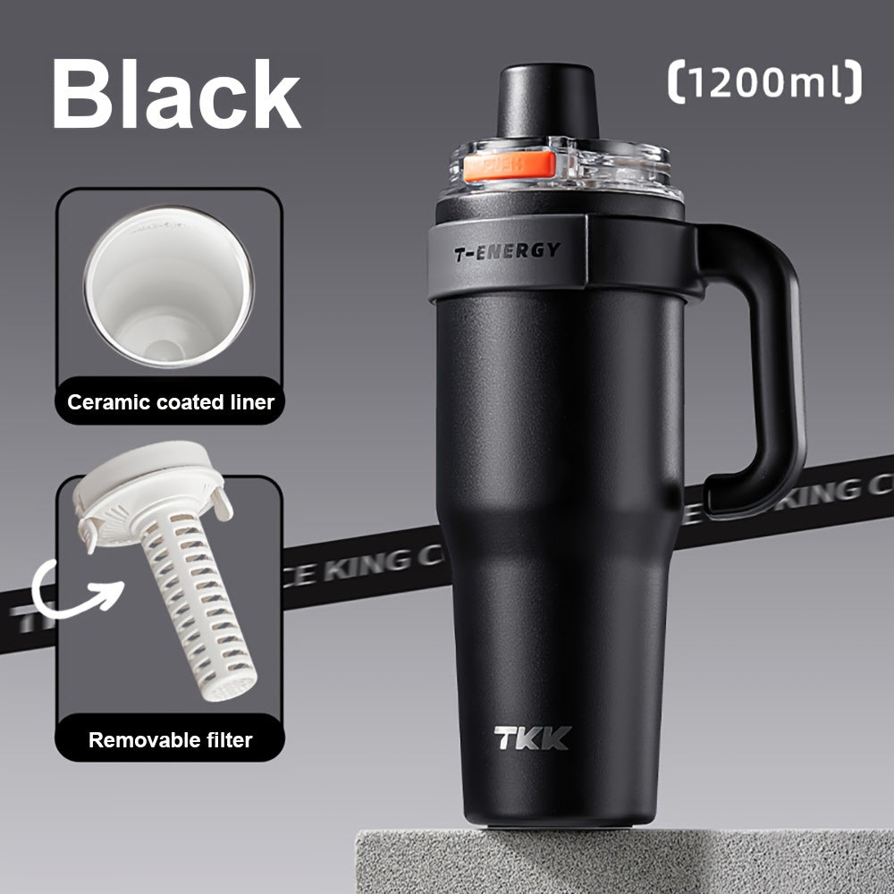 27.05oz\u002F40.58oz Large Capacity Ceramic Coating Liner Stainless Steel Cup Vacuum Keep Warm Cold Mug Cup with Straw Lid Handle for Coffee Coke Carbonated Beverages Ice Leakproof for School Office Outdoor Yoga sports