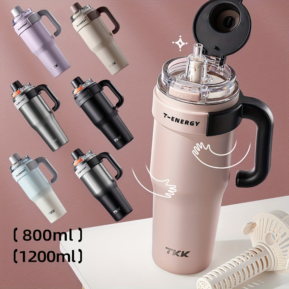 27.05oz\u002F40.58oz Large Capacity Ceramic Coating Liner Stainless Steel Cup Vacuum Keep Warm Cold Mug Cup with Straw Lid Handle for Coffee Coke Carbonated Beverages Ice Leakproof for School Office Outdoor Yoga sports