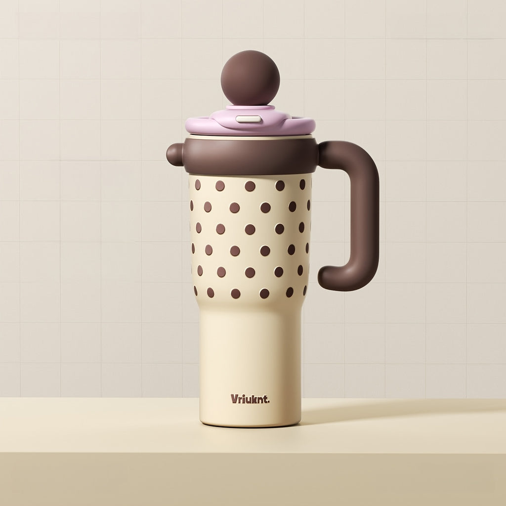 1pc Polka Dot Stainless Steel Tumbler, 40.58oz Large Capacity Dual Drinking Water Bottle, Insulated & Cold Retention Cup with Handle