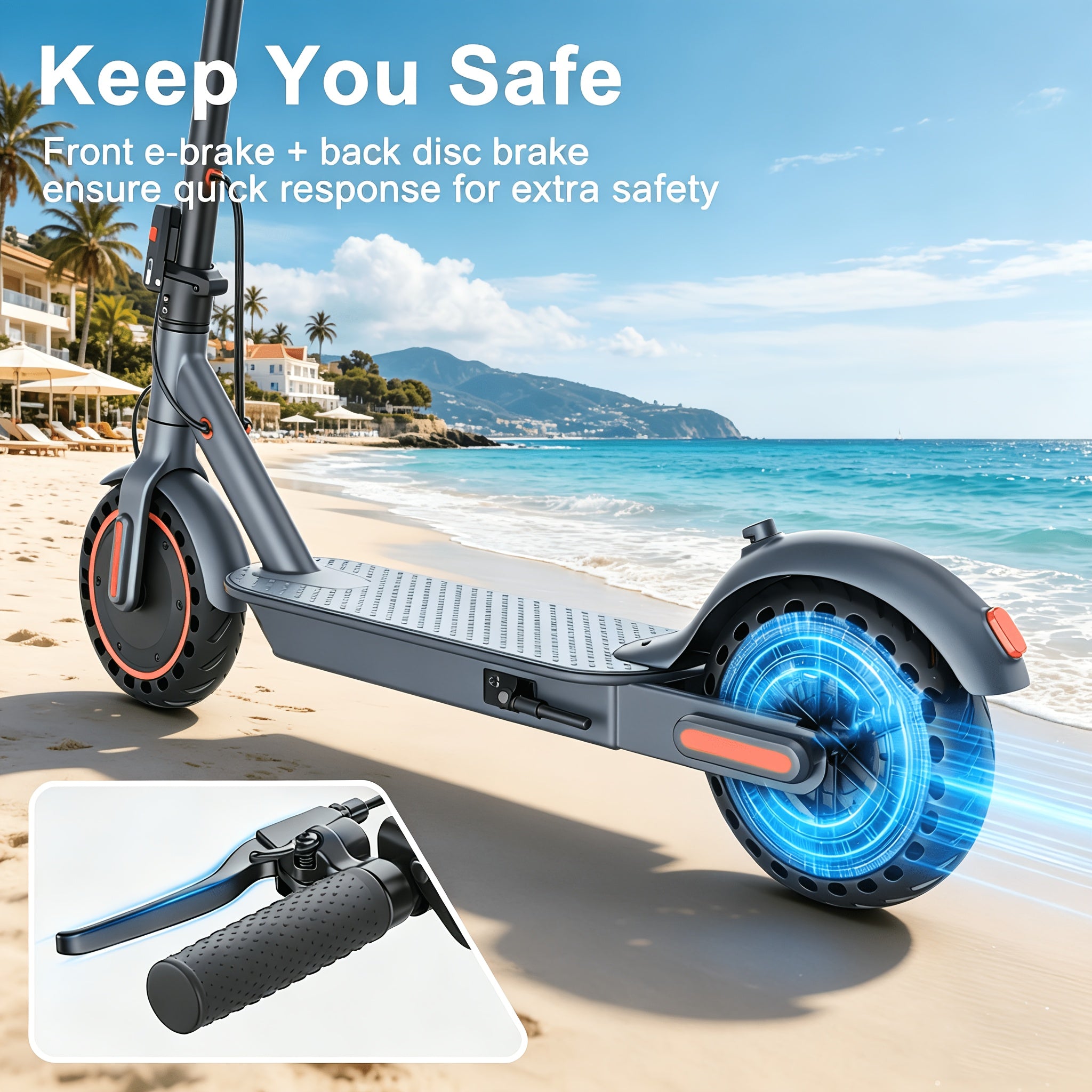 Long Distance Folding Adult Electric Scooter, 350W Motor, 8.5 Inch Anti-Slip Solid Tires, Smart APP & LCD Dashboard,