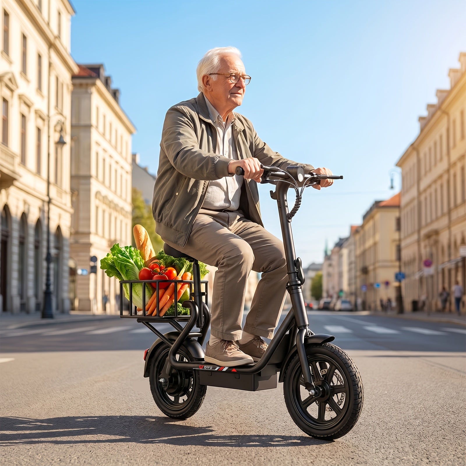 Adult Electric Scooter with Seat, 14-Inch E-Scooter 36V 7.8AH Built-In Battery, 350W Motor Max Speed 19.9PMH