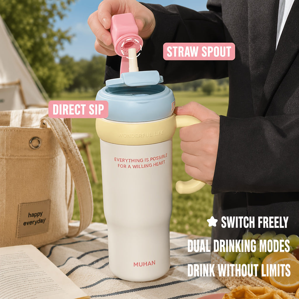 1pc Sohe 900ml\u002F30oz Insulated Water with Handle & Flip Lid, Leakproof Suitable for Coffee, Tea, Smoothies, Portable for Travel, Office