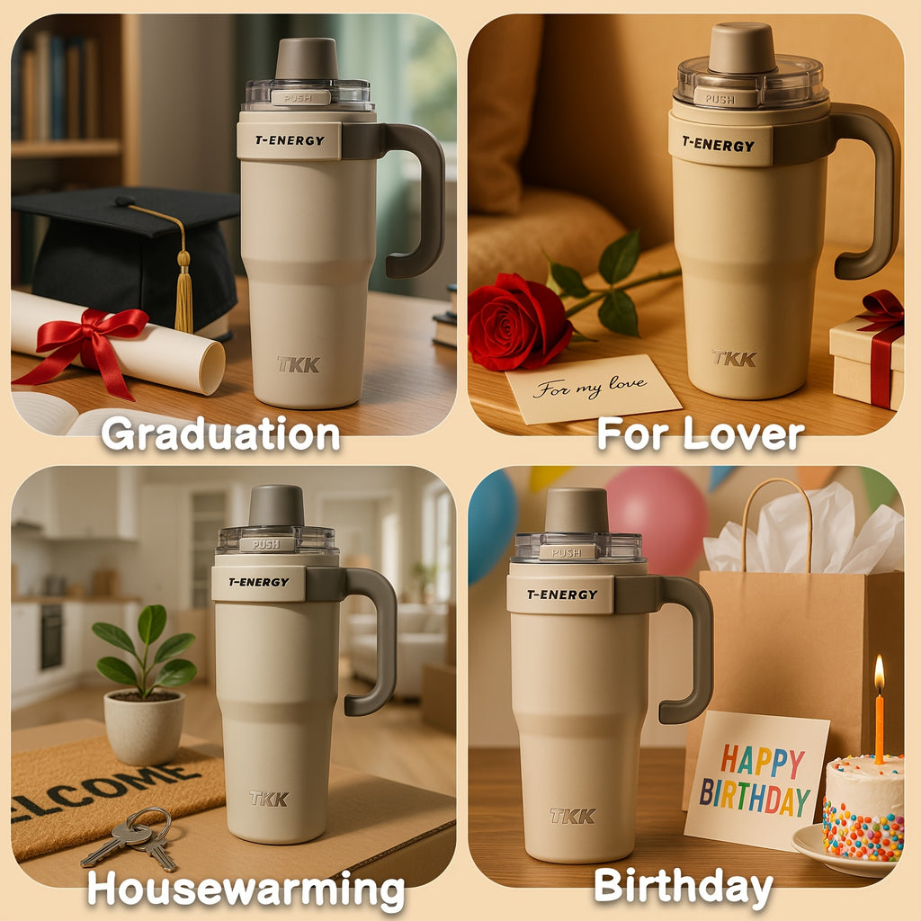 27.05oz\u002F40.58oz Large Capacity Ceramic Coating Liner Stainless Steel Cup Vacuum Keep Warm Cold Mug Cup with Straw Lid Handle for Coffee Coke Carbonated Beverages Ice Leakproof for School Office Outdoor Yoga sports