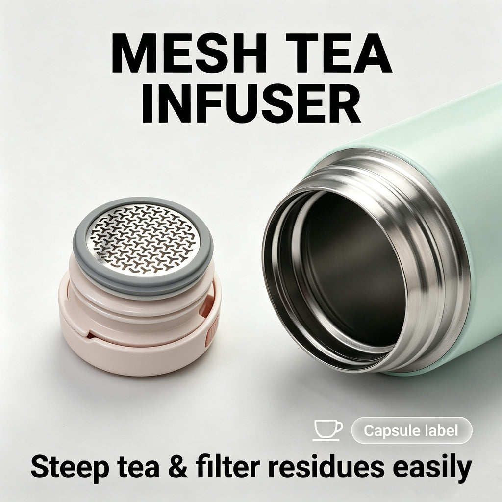 Happy Life 1pc 16.91oz Capacity 316 Stainless Steel Inner Liner One-Touch Lid Insulated Tumbler, Built-in Tea Infuser Tea Cup