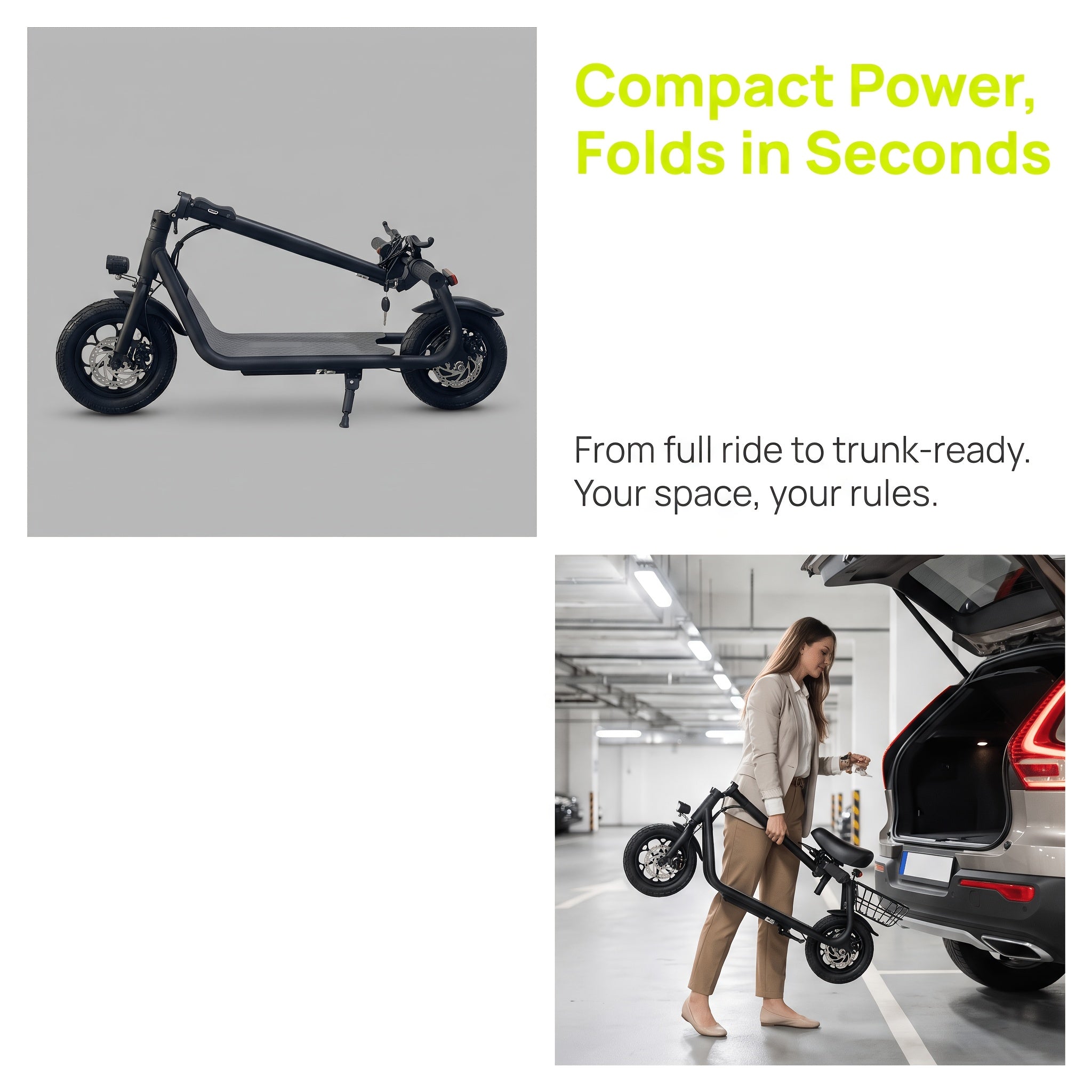 Electric Scooter, with A Foldable Front Frame for Easy Storage, A Rear Cargo Basket, A 36V 7.8Ah Battery
