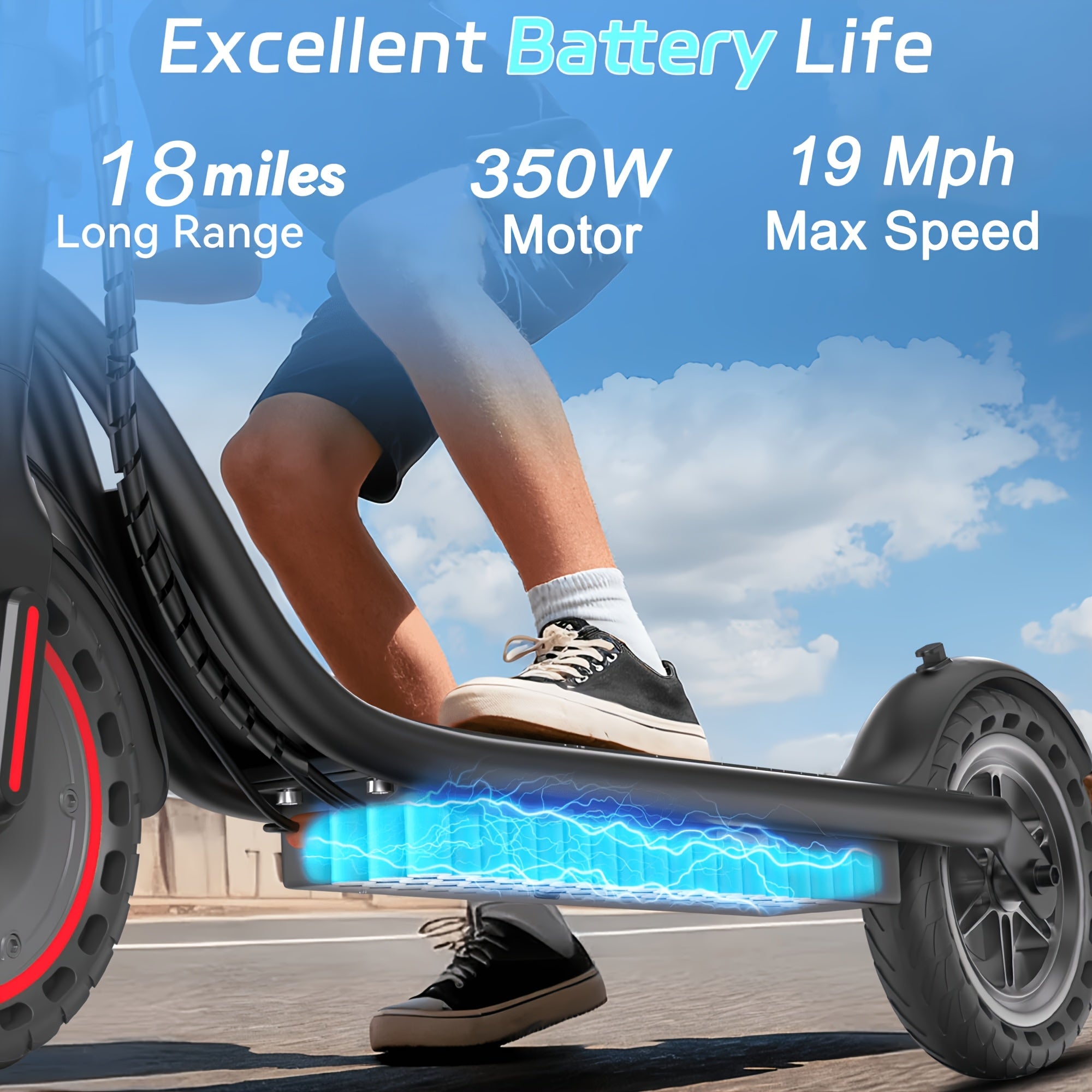 Long Distance Folding Adult Electric Scooter, 350W Motor, 8.5 Inch Anti-Slip Solid Tires, Smart APP & LCD Dashboard,