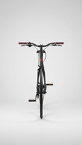 Graphite black city bike with red accents
