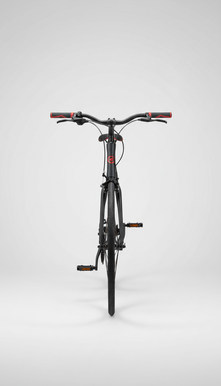 Graphite black city bike with red accents