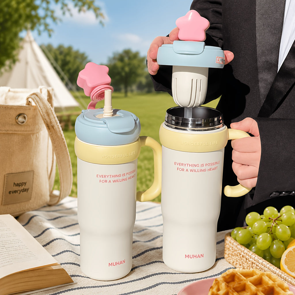 1pc Sohe 900ml\u002F30oz Insulated Water with Handle & Flip Lid, Leakproof Suitable for Coffee, Tea, Smoothies, Portable for Travel, Office