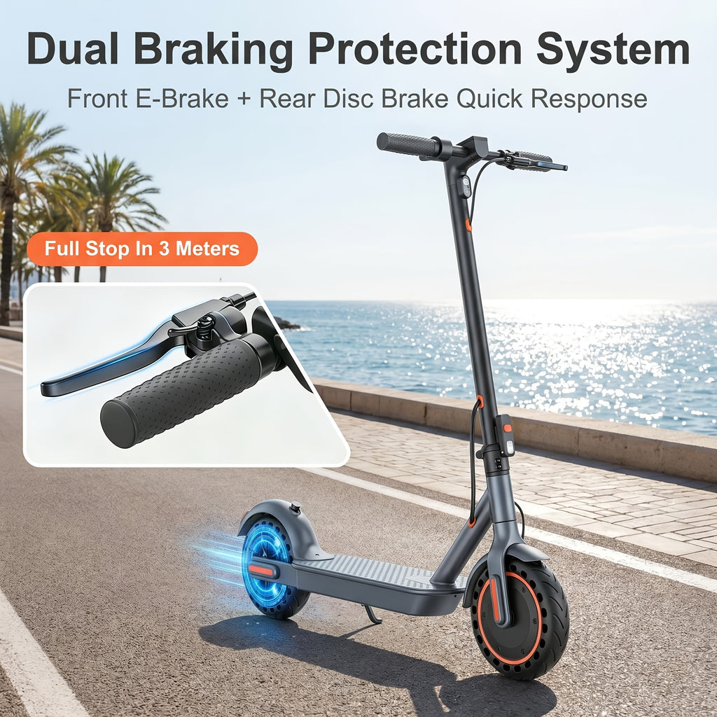 350W Motor. Adult Folding Electric Scooter, 8.5-Inch Tires, 3 Speed Settings, Dual Safety Brakes, Durable Body
