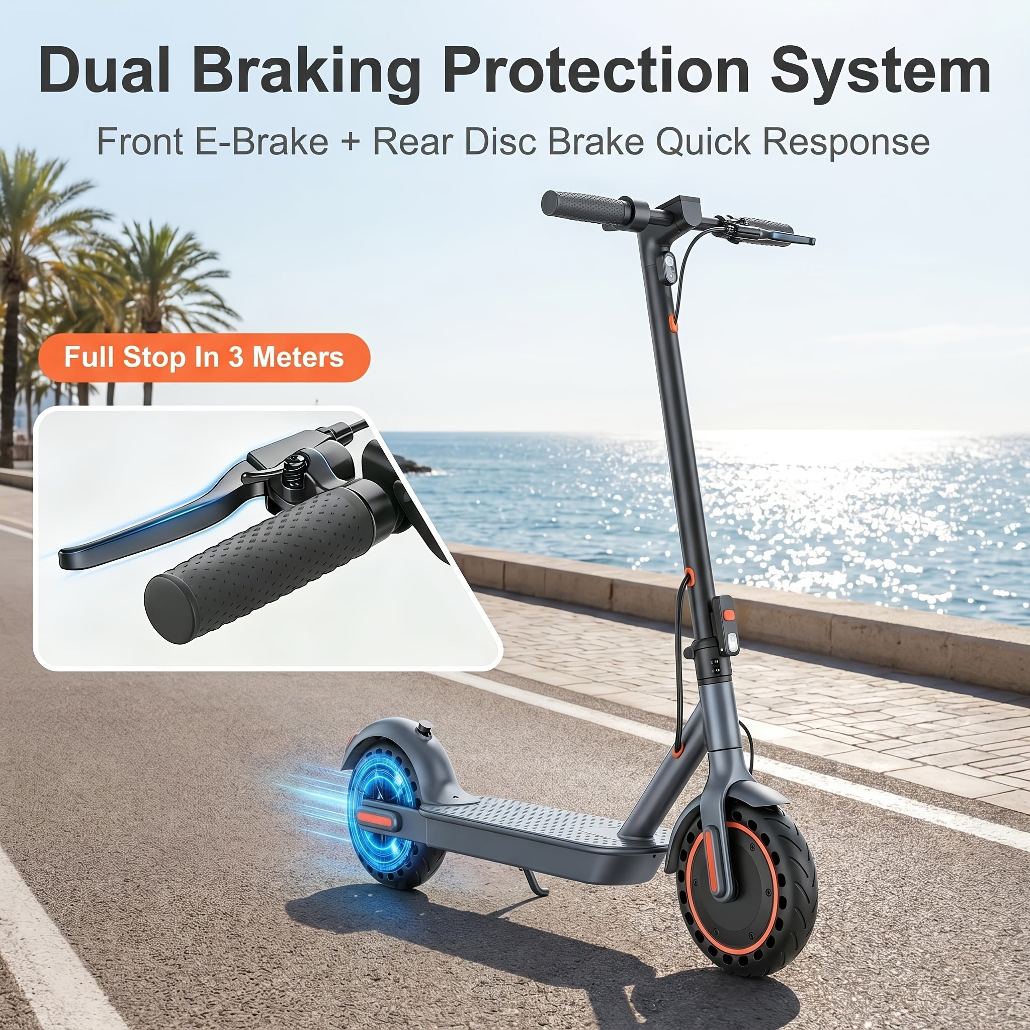 350W Motor. Adult Folding Electric Scooter, 8.5-Inch Tires, 3 Speed Settings, Dual Safety Brakes, Durable Body