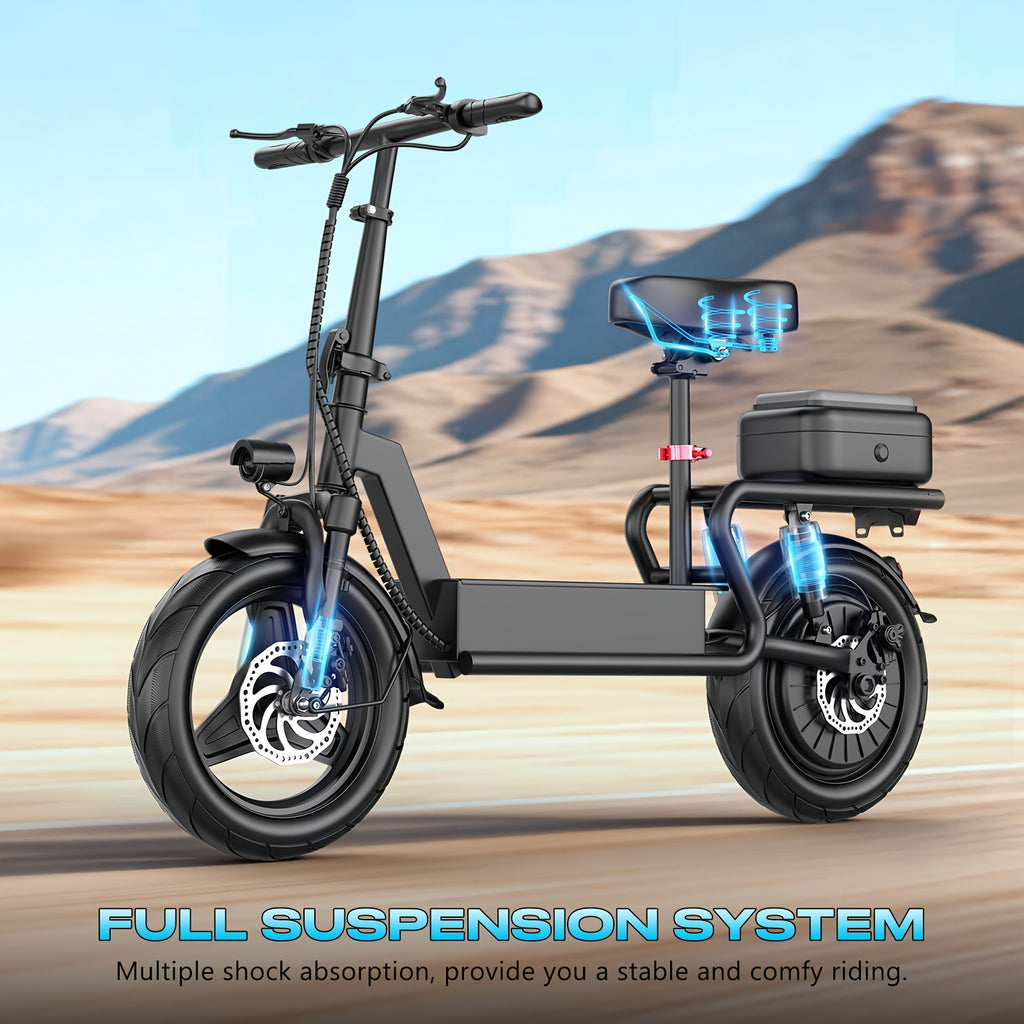 749W Off-road Electric Scooter, 48V 18A Large-capacity Battery, Range Up To 35 Miles, Equipped With Seat & Rear Trunk