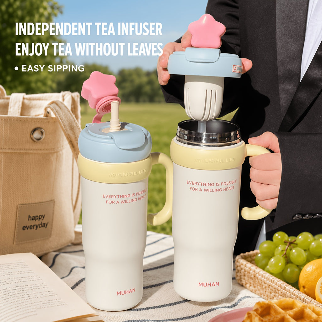 1pc Sohe 900ml\u002F30oz Insulated Water with Handle & Flip Lid, Leakproof Suitable for Coffee, Tea, Smoothies, Portable for Travel, Office