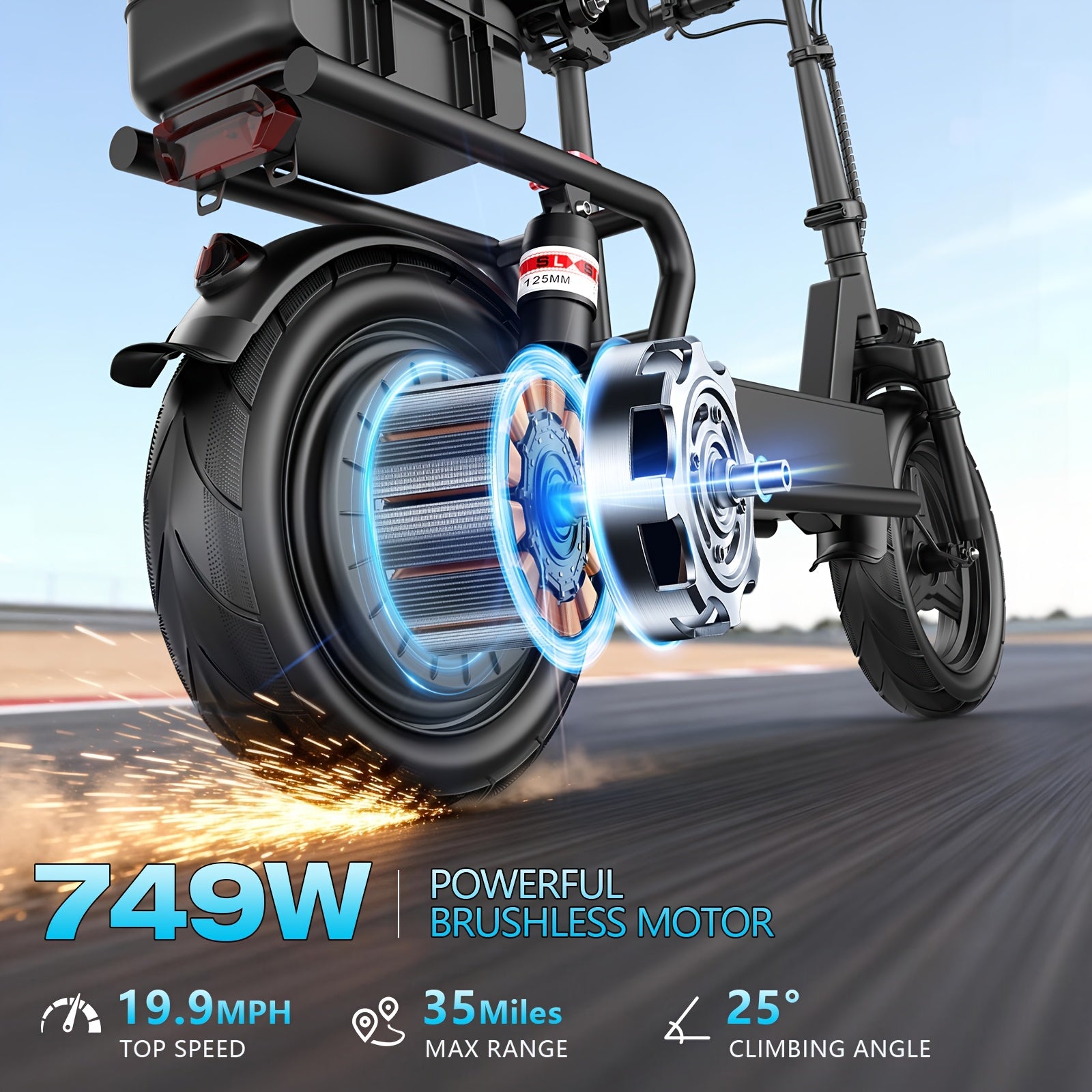 749W Off-road Electric Scooter, 48V 18A Large-capacity Battery, Range Up To 35 Miles, Equipped With Seat & Rear Trunk