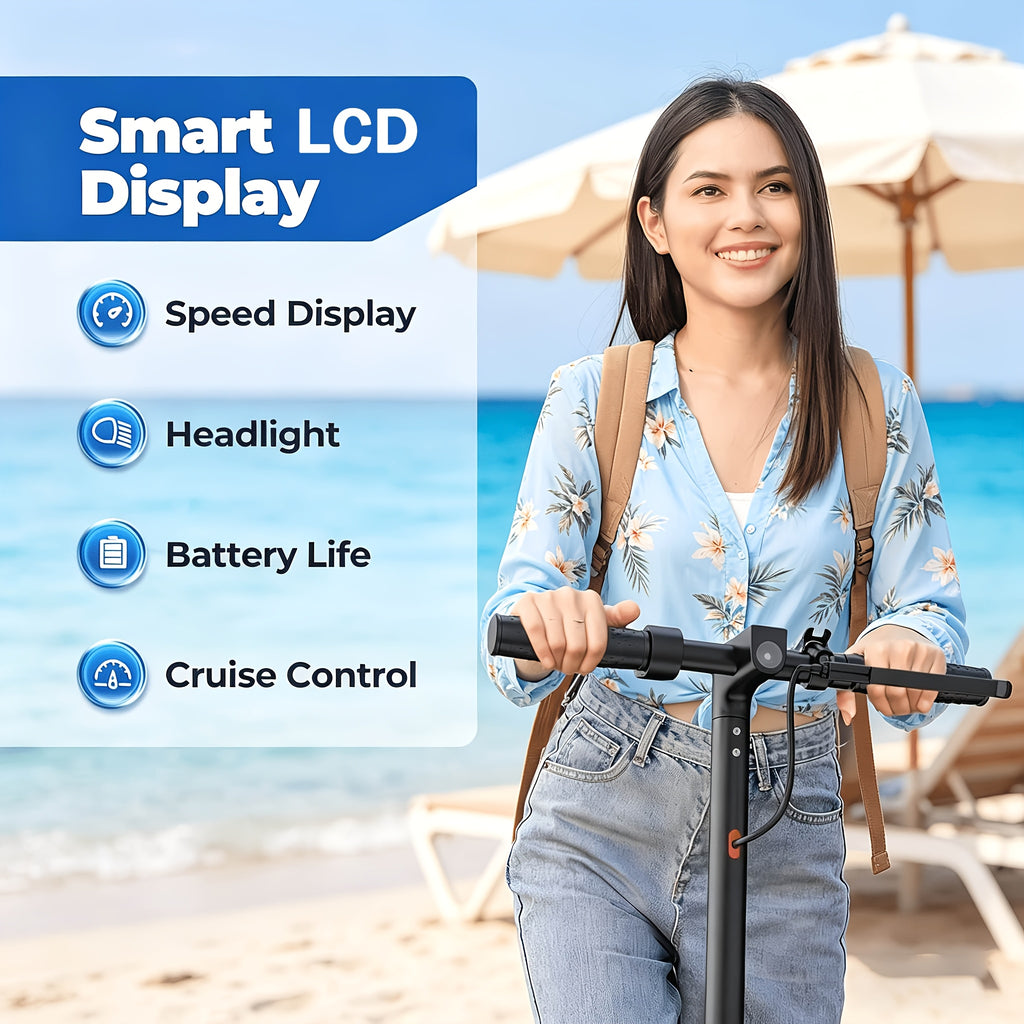 Long Distance Folding Adult Electric Scooter, 350W Motor, 8.5 Inch Anti-Slip Solid Tires, Smart APP & LCD Dashboard,