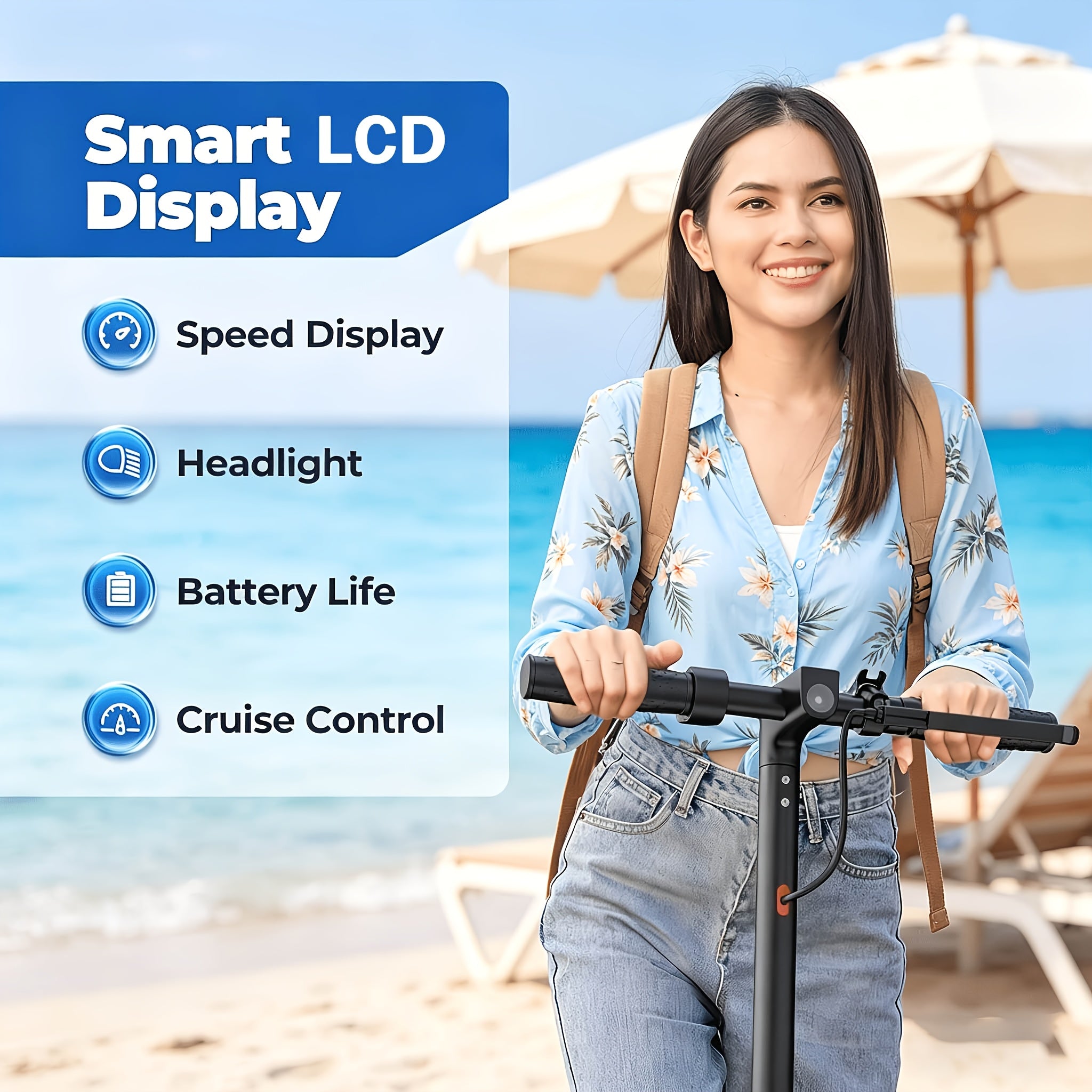 Long Distance Folding Adult Electric Scooter, 350W Motor, 8.5 Inch Anti-Slip Solid Tires, Smart APP & LCD Dashboard,