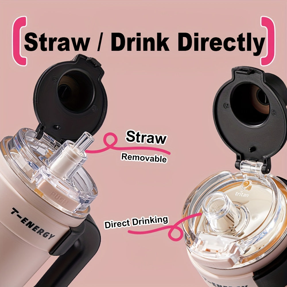 27.05oz\u002F40.58oz Large Capacity Ceramic Coating Liner Stainless Steel Cup Vacuum Keep Warm Cold Mug Cup with Straw Lid Handle for Coffee Coke Carbonated Beverages Ice Leakproof for School Office Outdoor Yoga sports