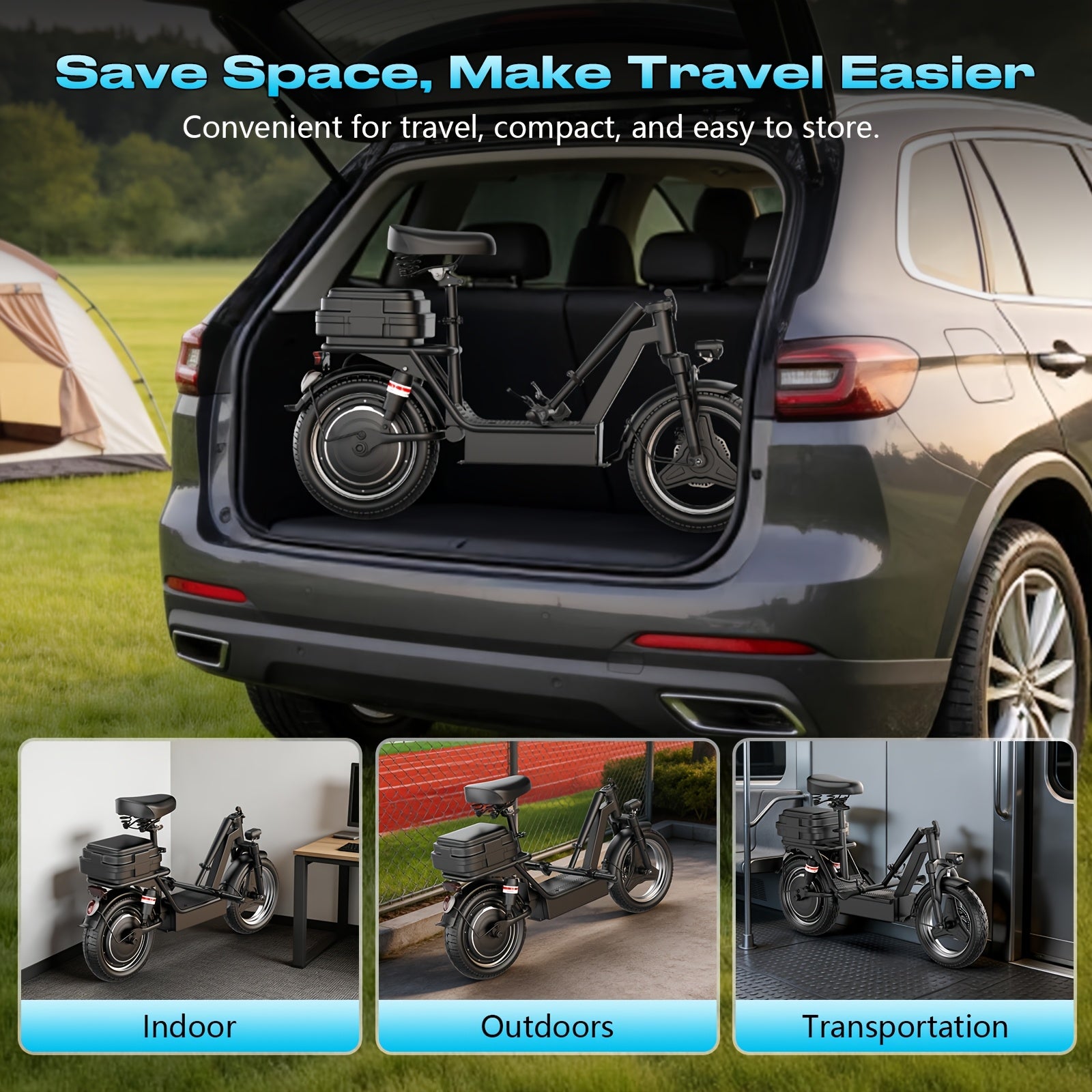 749W Off-road Electric Scooter, 48V 18A Large-capacity Battery, Range Up To 35 Miles, Equipped With Seat & Rear Trunk