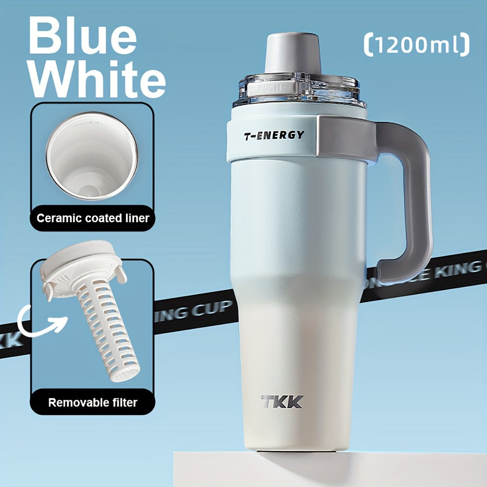 27.05oz\u002F40.58oz Large Capacity Ceramic Coating Liner Stainless Steel Cup Vacuum Keep Warm Cold Mug Cup with Straw Lid Handle for Coffee Coke Carbonated Beverages Ice Leakproof for School Office Outdoor Yoga sports