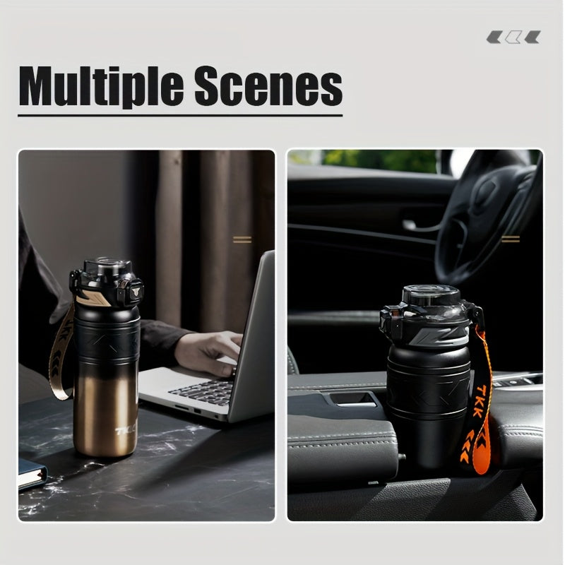 TKK Stainless Steel Thermal Vacuum Bottle Cup with Straw Strap Lock - for Hot\u002FCold Drinks
