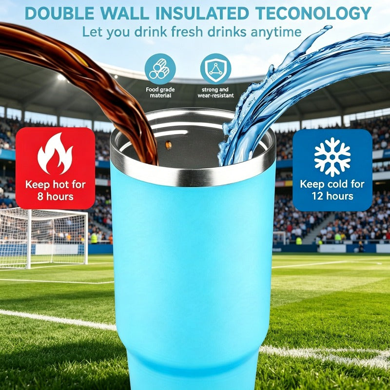 30oz Large Capacity Double-Wall Vacuum Insulated Thermos Mug with Straw Lid & Detachable Handle - Leakproof Thermos Suitable for Travel
