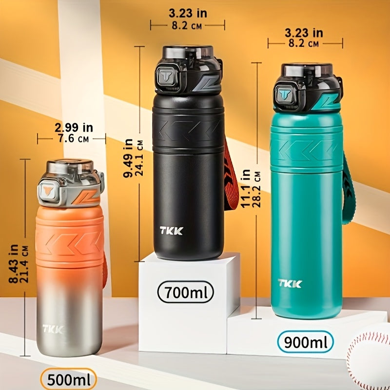 TKK Stainless Steel Thermal Vacuum Bottle Cup with Straw Strap Lock - for Hot\u002FCold Drinks