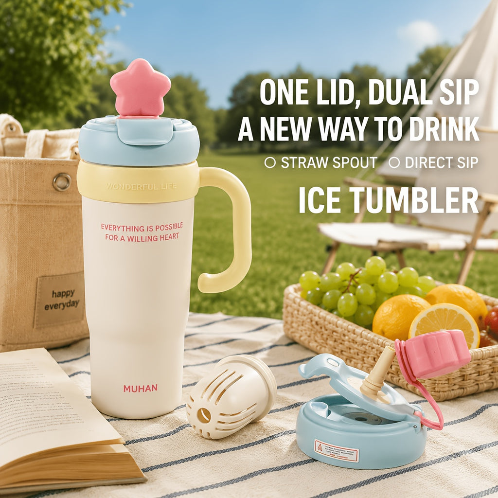 1pc Sohe 900ml\u002F30oz Insulated Water with Handle & Flip Lid, Leakproof Suitable for Coffee, Tea, Smoothies, Portable for Travel, Office
