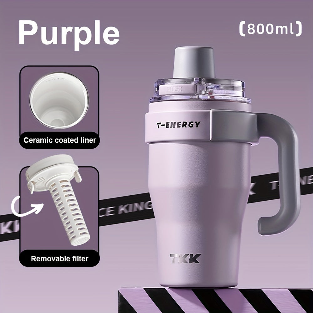 27.05oz\u002F40.58oz Large Capacity Ceramic Coating Liner Stainless Steel Cup Vacuum Keep Warm Cold Mug Cup with Straw Lid Handle for Coffee Coke Carbonated Beverages Ice Leakproof for School Office Outdoor Yoga sports