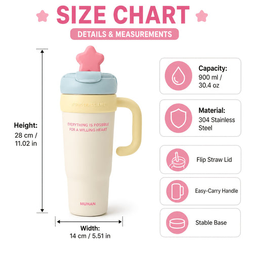 1pc Sohe 900ml\u002F30oz Insulated Water with Handle & Flip Lid, Leakproof Suitable for Coffee, Tea, Smoothies, Portable for Travel, Office