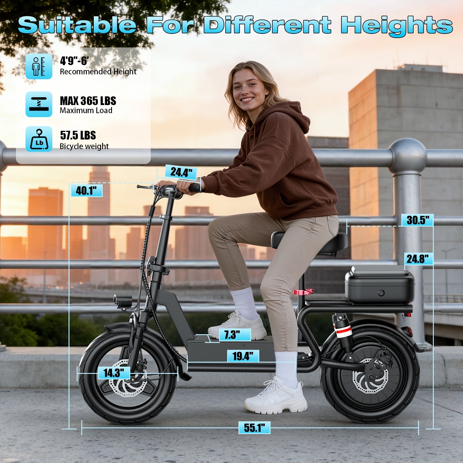 749W Off-road Electric Scooter, 48V 18A Large-capacity Battery, Range Up To 35 Miles, Equipped With Seat & Rear Trunk