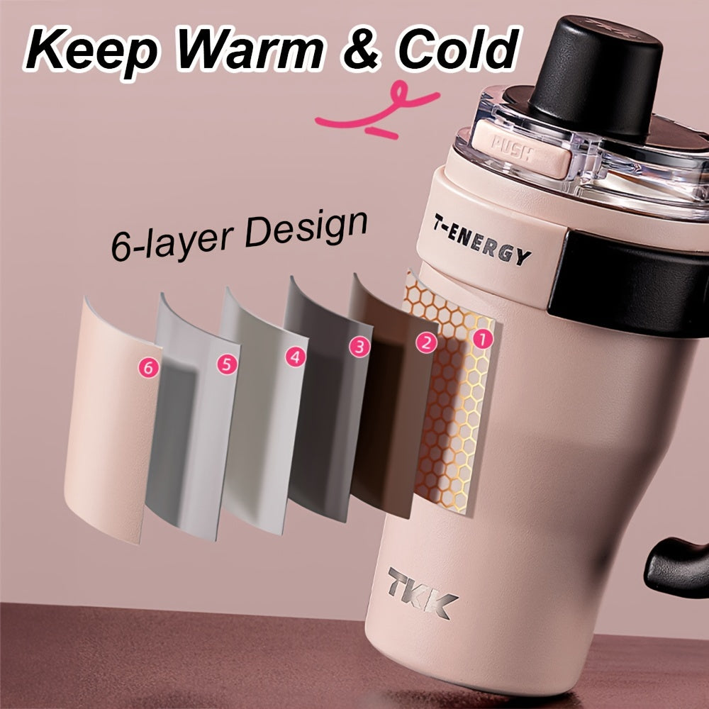 27.05oz\u002F40.58oz Large Capacity Ceramic Coating Liner Stainless Steel Cup Vacuum Keep Warm Cold Mug Cup with Straw Lid Handle for Coffee Coke Carbonated Beverages Ice Leakproof for School Office Outdoor Yoga sports