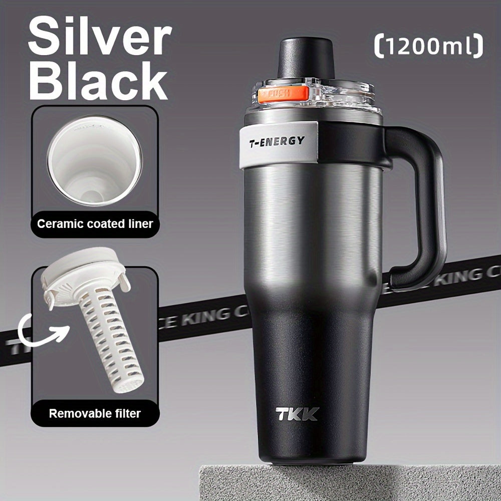 27.05oz\u002F40.58oz Large Capacity Ceramic Coating Liner Stainless Steel Cup Vacuum Keep Warm Cold Mug Cup with Straw Lid Handle for Coffee Coke Carbonated Beverages Ice Leakproof for School Office Outdoor Yoga sports
