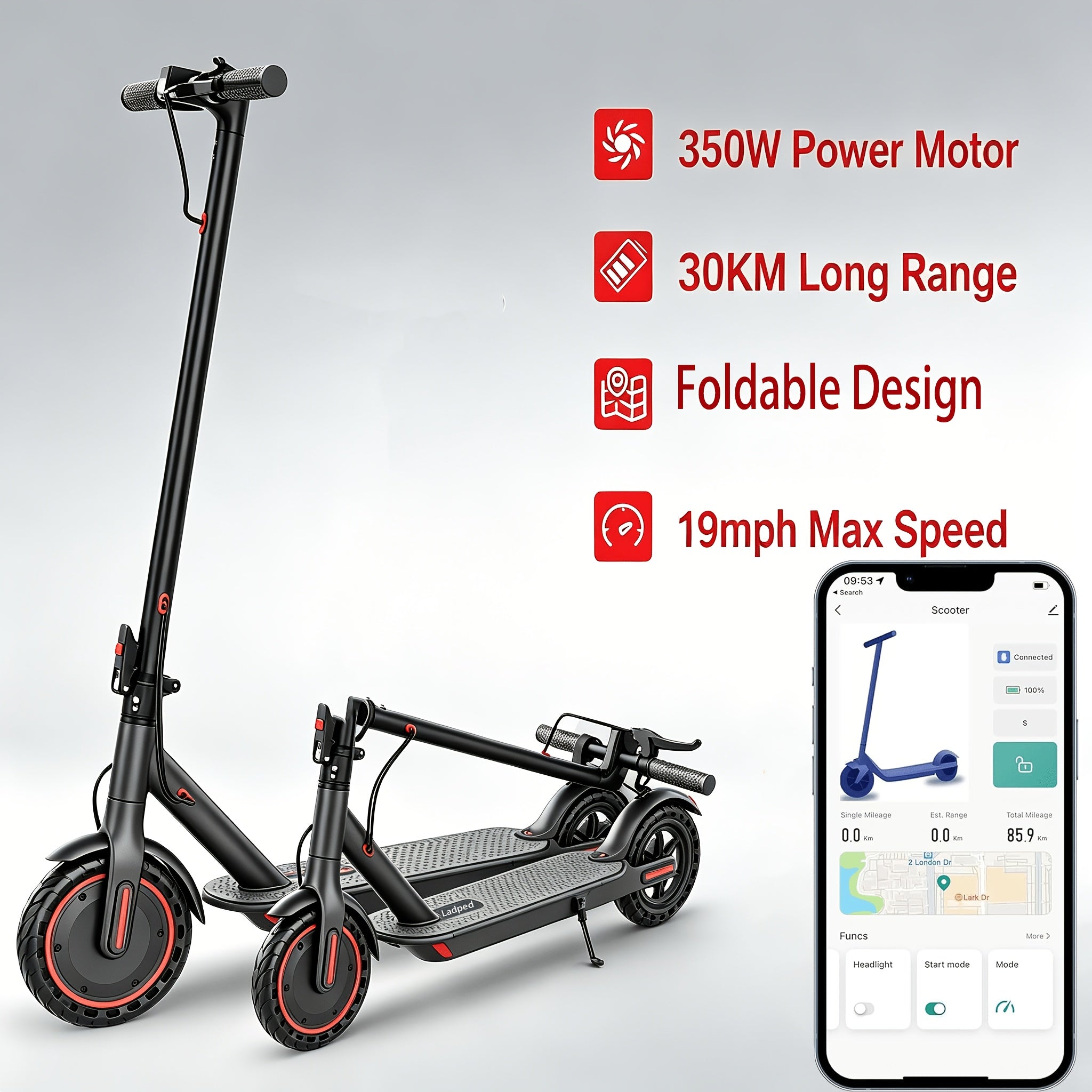 LADPED Multiple Models Folding Electric Scooter, Rated 350W\u002F500W Motor Optional, High-Capacity Battery