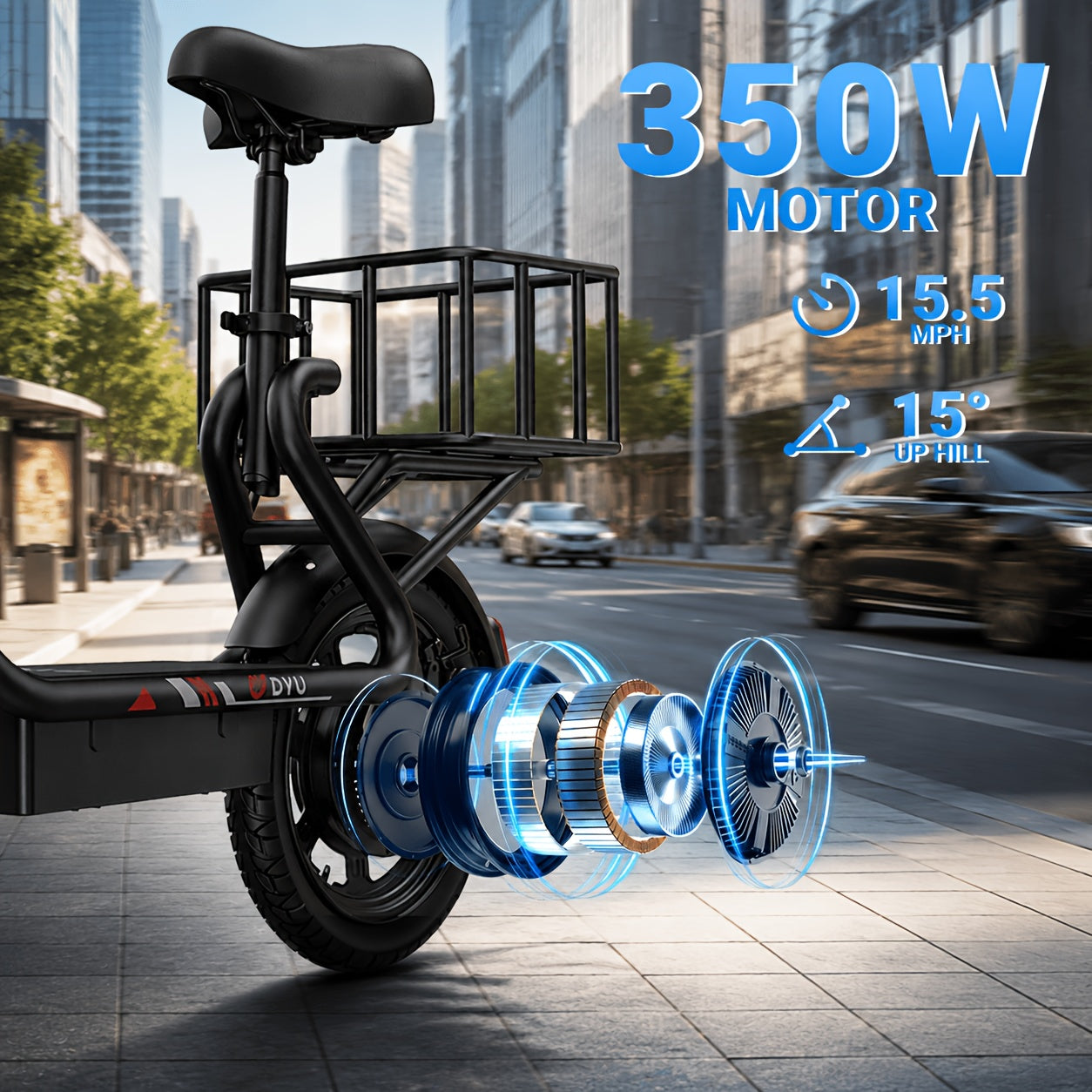 Adult Electric Scooter with Seat, 14-Inch E-Scooter 36V 7.8AH Built-In Battery, 350W Motor Max Speed 19.9PMH