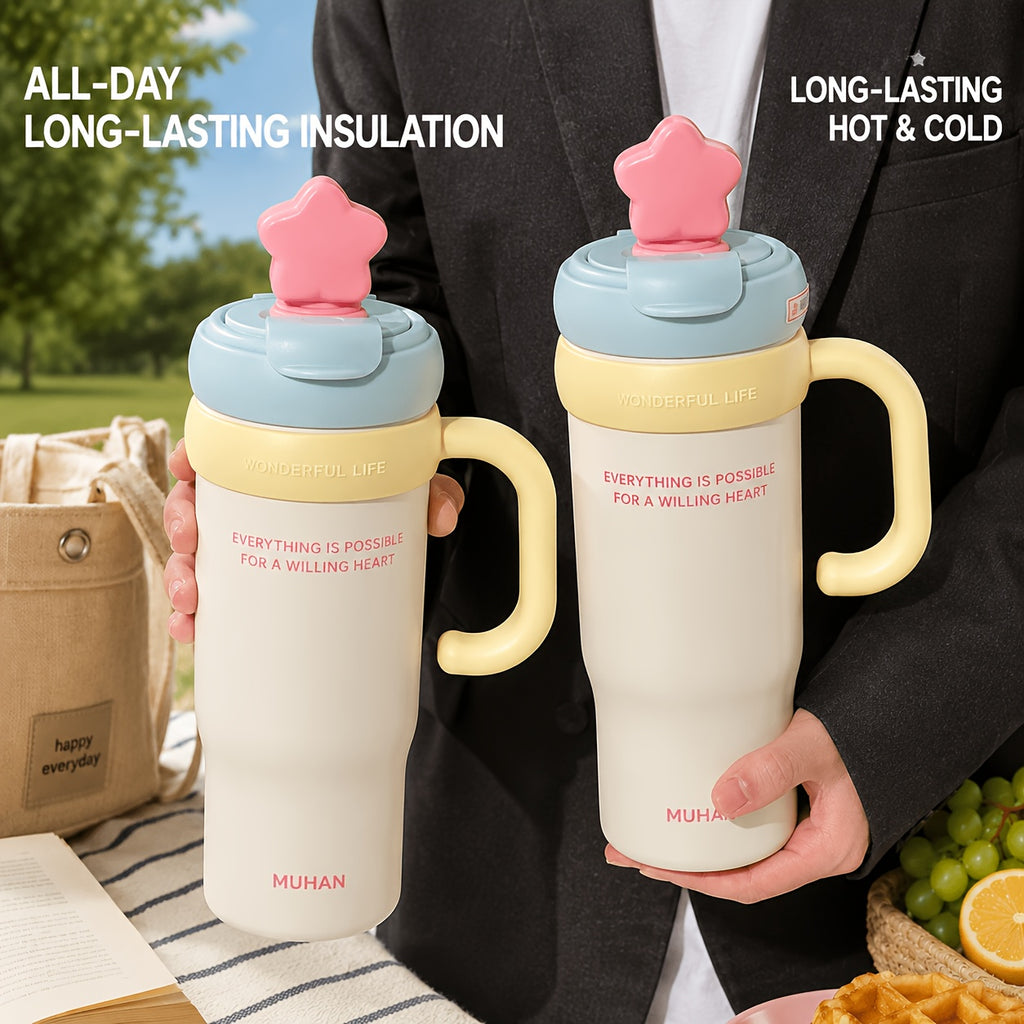 1pc Sohe 900ml\u002F30oz Insulated Water with Handle & Flip Lid, Leakproof Suitable for Coffee, Tea, Smoothies, Portable for Travel, Office